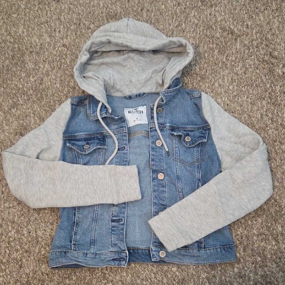 Hollister Denim Jacket with Gray Hoodie